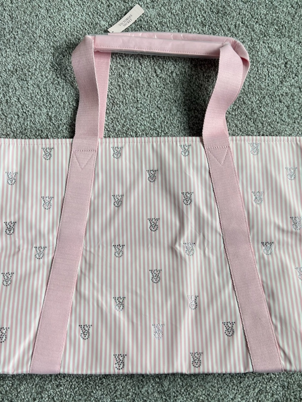 Victoria's Secret Pink Striped Tote with Rhinestones